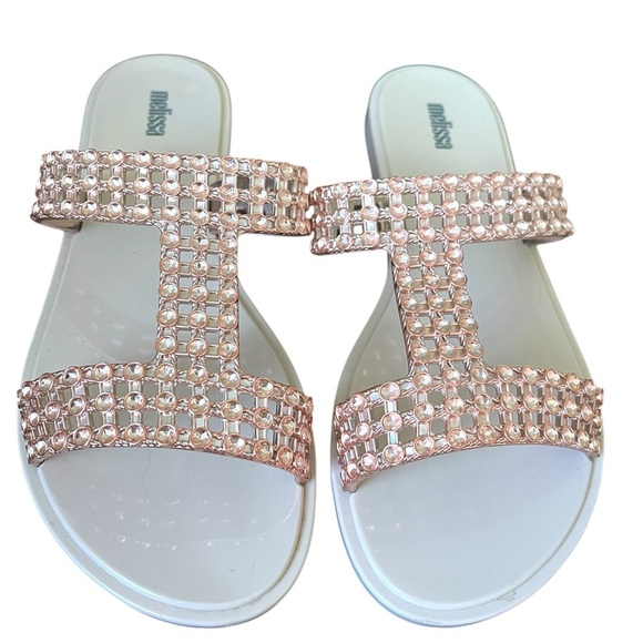 Melissa Women’s Pink Glowing Sparkle Stylish Shiny Flats Slide Sandals Size 9 - Picture 4 of 6